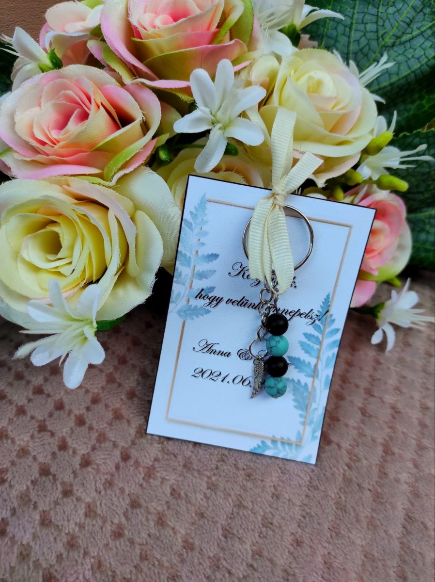 Esküvői köszönő kulcstartó kék